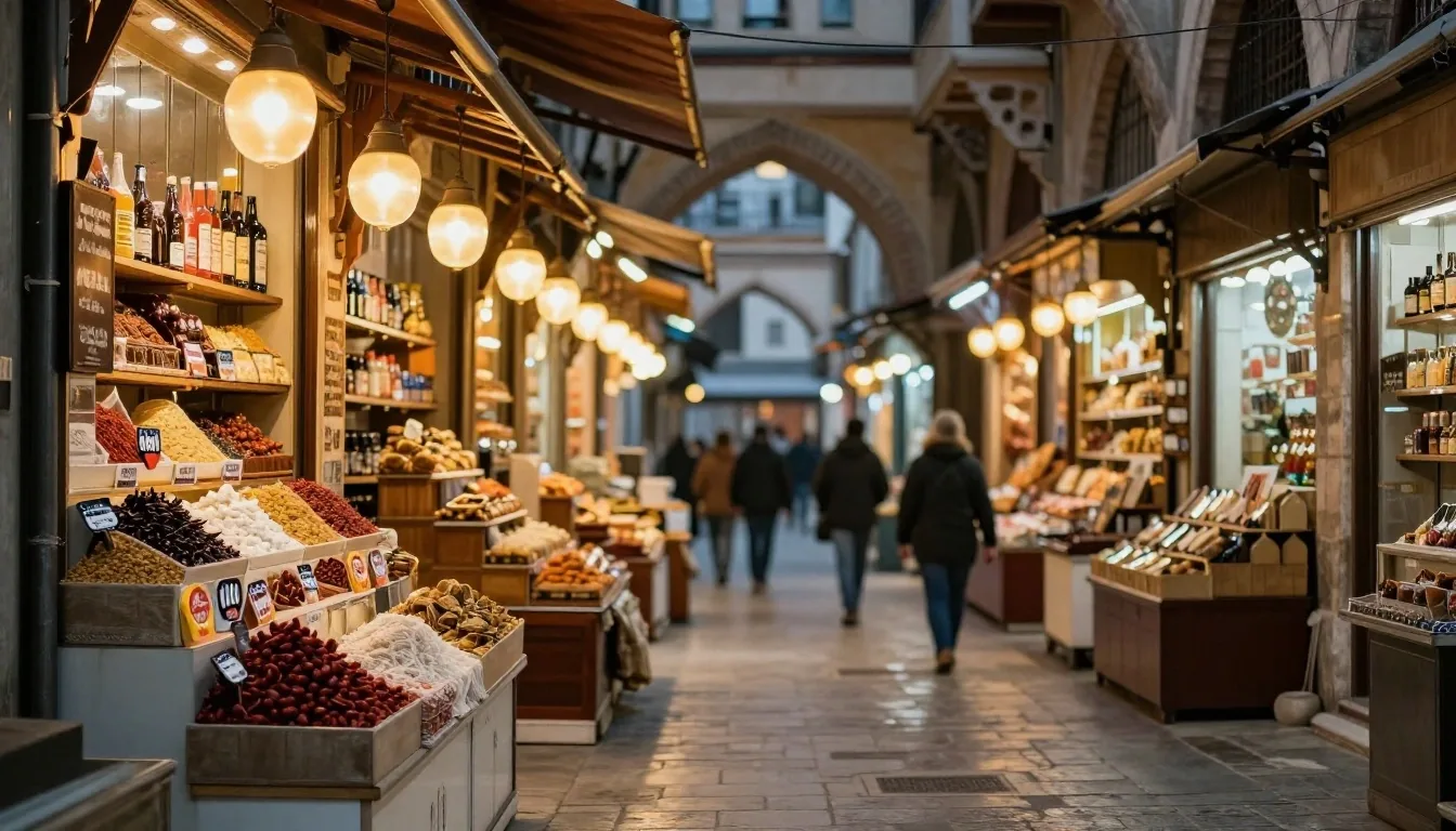 Akşam ışığında kapalı çarşı koridoru